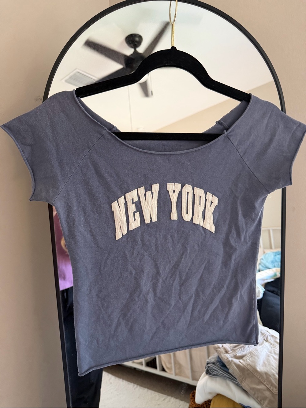 Brandy Melville Slate Blue 'New York' Crop Tee